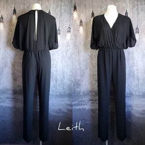 Leith x Nordstrom kimono sleeve surplice jumpsuit, size Small, Black